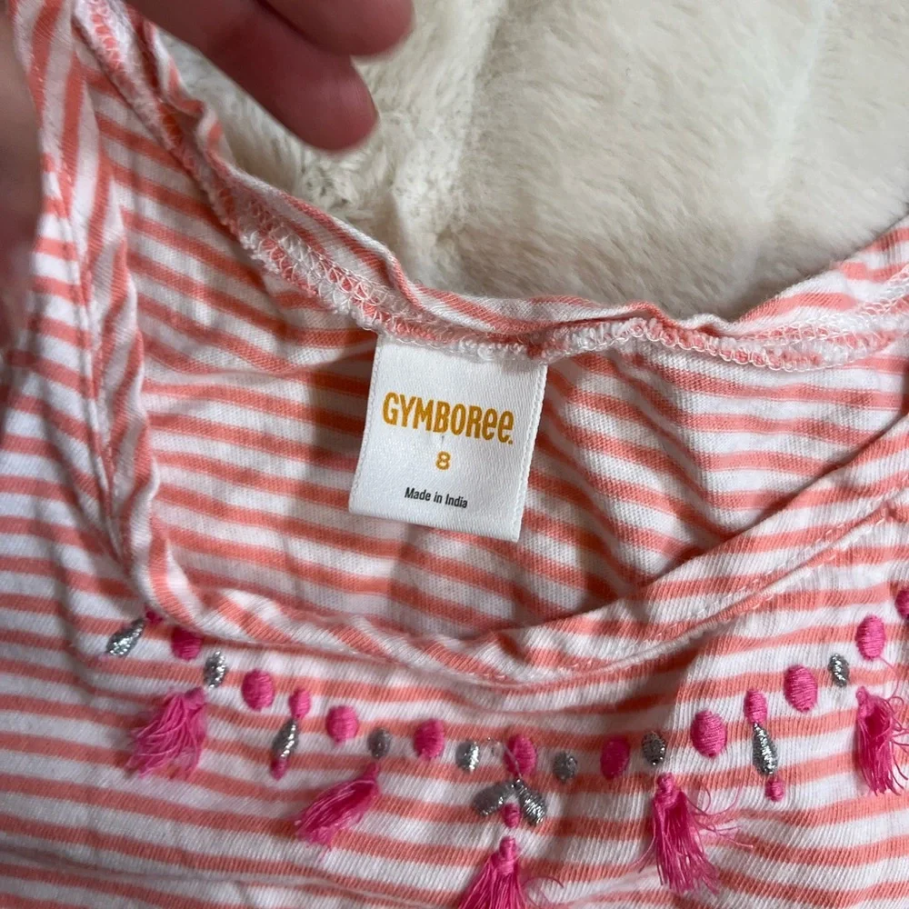 Gymboree Girls 8 White Coral Silver Striped Embroidered Tank Summer Girlie City